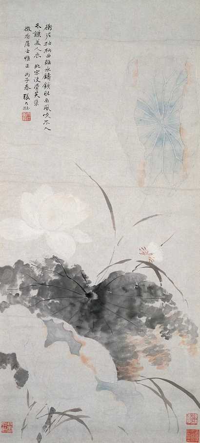 张大壮 1936年作 荷蝶双白 镜心